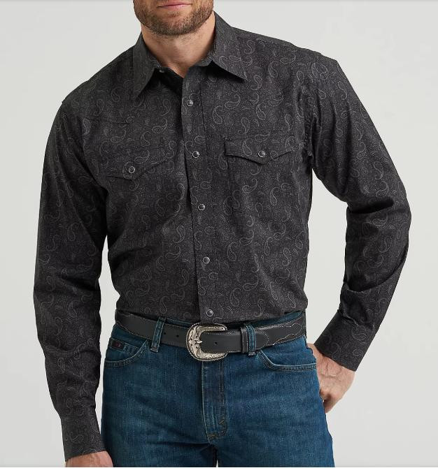 YA−MAN GR-14P Wrangler 20X® Men's L/S Black Paisley Advanced Comfort Snap Shirt