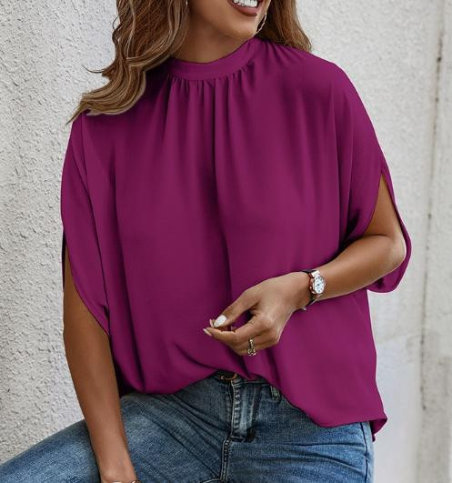 Supreme Fashion® Ladies' Mock Neck Batwing Sleeve Blouse
