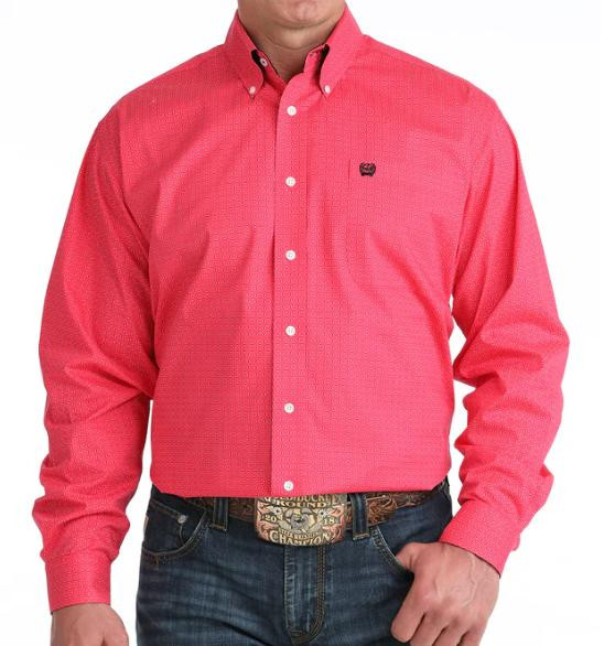 Cinch® Men's L/S Hot Pink Geo Print Button Shirt