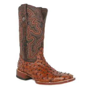 Tanner Mark® Men's Rustic Cognac Full Quill Ostrich Print Square Toe Boots