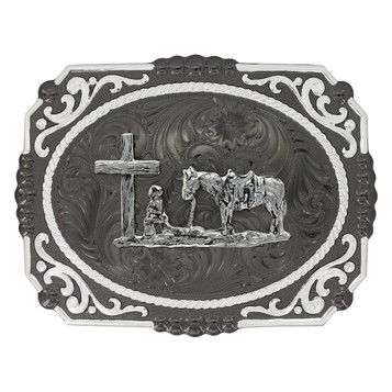 Montana Silversmiths® Gunmetal Cameo Filigree Christian Cowboy Belt Buckle