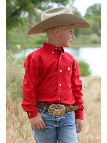 Cinch® Boys' L/S Solid Red Button Down Shirt