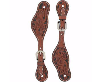 Weaver® Ladies' Floral Carved Chestnut Spur Straps