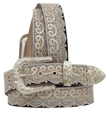 Angel Ranch® Ladies' Brown Leather/Tan Lace Belt Angel Ranch® Ladies' Brown Leather/Tan Lace Belt