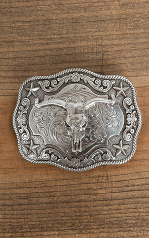 M&F® Men's Rectangle Rope Edge Steer Skull Belt Buckle M&F® Men's Rectangle Rope Edge Steer Skull Belt Buckle