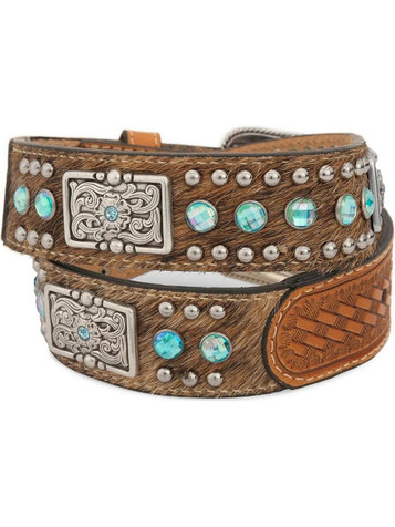 Nocona Western Belt Womens Leather Hair Rhinestones Brown N3483602