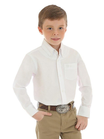 Wrangler® Boys' L/S Solid White Button Shirt