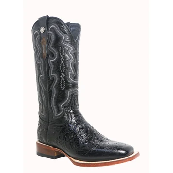 Tanner Mark® Ladies' Midnight Black Floral Embossed Square Toe Boots