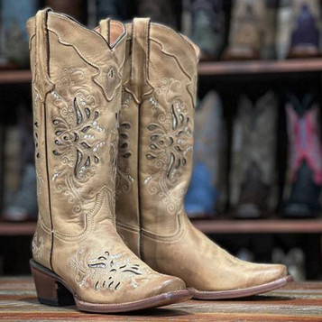 Tanner Mark® Ladies' Mesquite Tan with Shimmer Underlay Blunt Toe Boots