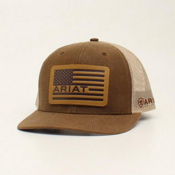 Ariat® Men's Brown Oilskin Flag Patch Snapback Cap