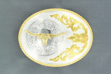 M & F Western Products Crumrine Western Belt Buckle Bull Rider Gold Silver 3807241 - Eli's Western Wear