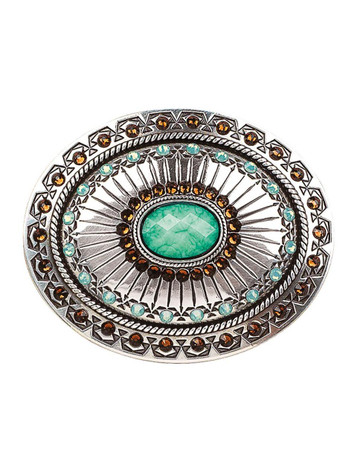 M&F® Silver Oval Tribal Stamp Belt Buckle with Turquoise/Brown Stones