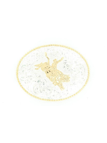 Crumrine® Men's Shiny Silver/Bronze Bull Rider Oval Belt Buckle