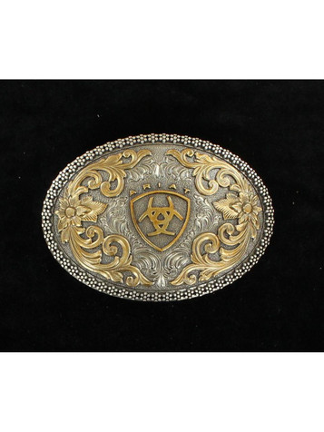 Ariat® Silver-Gold Toned Filigree Shield Belt Buckle