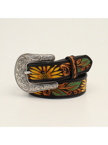 Nocona Women's Floral Tooled Overlay Leather Belt - N3412308