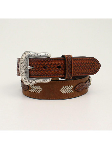 Ariat® Men's Tan Leather Belt With Rawhide Arrow Lacing