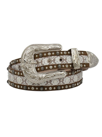 SALE Angel Ranch® Ladies' Brown Leather Belt with White Lace Inlay SALE Angel Ranch® Ladies' Brown Leather Belt with White Lace Inlay