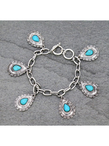 Blue Tortoise® Ladies' Silvertone Chain Turquoise Concho Charm Bracelet Blue Tortoise® Ladies' Silvertone Chain Turquoise Concho Charm Bracelet