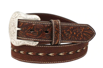 Nocona Western Belt Mens Wrap Lacing Floral Tooled Brown N210006502