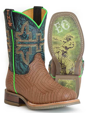 SALE Tin Haul® Boys' Brown/Green Rowdy Vintage Rodeo Sole Square Toe Boots