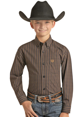 Panhandle Slim® Boy's L/S Brown Checkered Button Down Panhandle Slim® Boy's L/S Brown Checkered Button Down