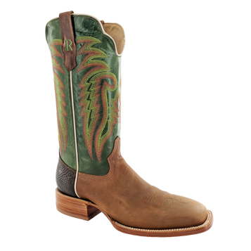 SALE R. Watson® Men's "Mad Cat" Green Shaft with Tan Square Toe Boots
