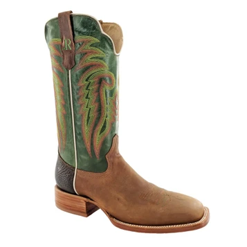 SALE R. Watson® Men's "Mad Cat" Green Shaft with Tan Square Toe Boots