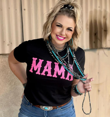 Texas True Threads® Ladies S/S "Mama" Neon Pink On Black Tee Texas True Threads® Ladies S/S "Mama" Neon Pink On Black Tee