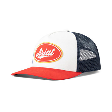 M & F WESTERN PRODUCTS Ariat® Oval Patch White & Navy Cap - Red "Ariat" Patch & Brim M & F WESTERN PRODUCTS Ariat® Oval Patch White & Navy Cap - Red "Ariat" Patch & Brim