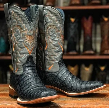 SALE Tanner Mark® Men's Black Printed Belly Caiman/Grey Upper Square Toe Boots