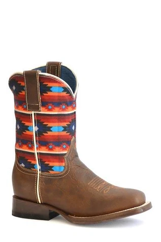SALE Roper® Kids Brown Square Toe with Aztec Top Boots
