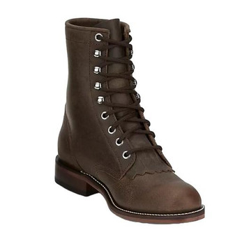 Justin Boots® Ladies Mckean Brown 7" Roper Toe Lace Up Boot Justin Boots® Ladies Mckean Brown 7" Roper Toe Lace Up Boot