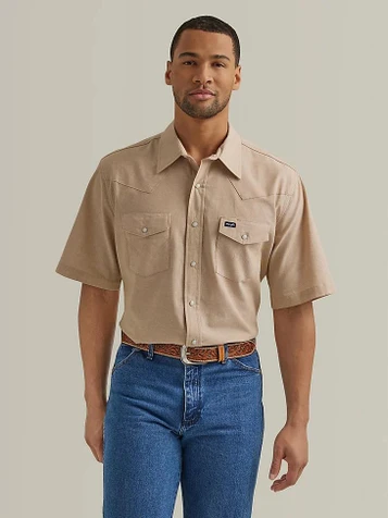 SALE Wrangler Cowboy Cut® Men's S/S Khaki Western Snap Workshirt