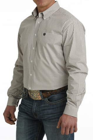 Cinch® Men's L/S White & Purple Geometric Print Button Down