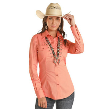 Panhandle® Ladies' L/S Solid Melon Poplin Snap Shirt