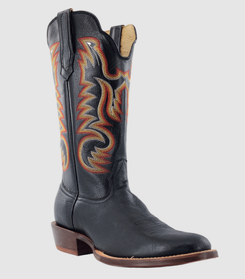 SALE R. Watson® Men's Black Smooth Ostrich Roper Toe Boots