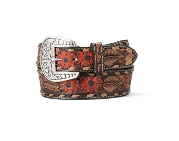 M & F WESTERN PRODUCTS Ariat® Ladies' Brown Painted Red Hibiscus Laced Belt