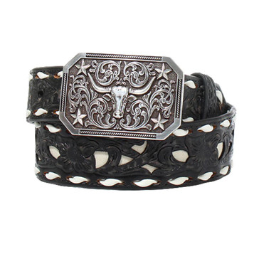 3D Belts® Boys' Black/Brown with White Buck Lace Belt and Steerhead Buckle
