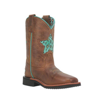Dan Post® Girls' Brown with Turquoise Leopard Star Inlay Boots