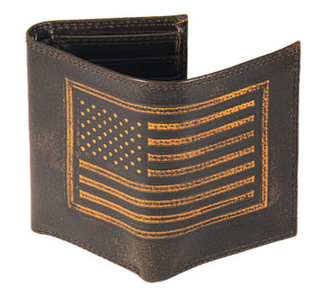 Zep-Pro® Men's Burnished Leather US Flag Embossed Trifold Wallet