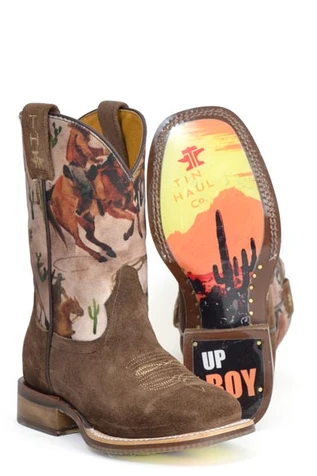 SALE Tin Haul® Kids' Brown Suede/Cowboy Sole Square Toe Boots