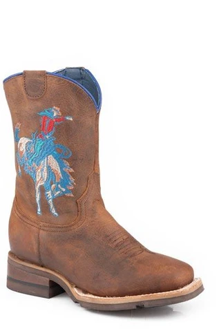 SALE Roper® Kids' Brown/Bucking Horse Upper Square Toe Boots