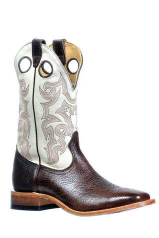 SALE Boulet® Men's Brown/Bone Shrunken Bull Hide Square Toe Boots