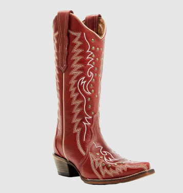 SALE Circle G by Corral® Ladies' 13" Red with Embroidery and Studs Snip Toe Boots