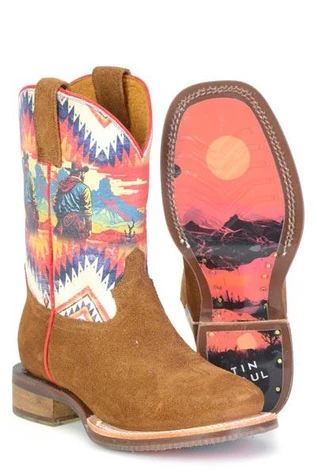 SALE Tin Haul® Kids' Tan Suede/High Plains Square Toe Boots