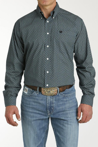 SALE Cinch® Men's L/S Teal/Navy Geo Print Button Shirt