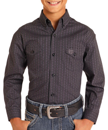 SALE Panhandle® Boys' L/S Charcoal Geo Print Button Shirt SALE Panhandle® Boys' L/S Charcoal Geo Print Button Shirt