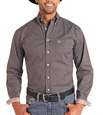 SALE Rock & Roll Denim® Men's L/S Brown Print Button Shirt