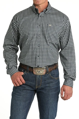 SALE Cinch® Men's L/S Blue/White Geo Print Button Shirt