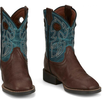 JUSTIN BOOT COMPANY Justin® Youth Walnut Brown/Teal Bowline Jr. Square Toe Boots JUSTIN BOOT COMPANY Justin® Youth Walnut Brown/Teal Bowline Jr. Square Toe Boots